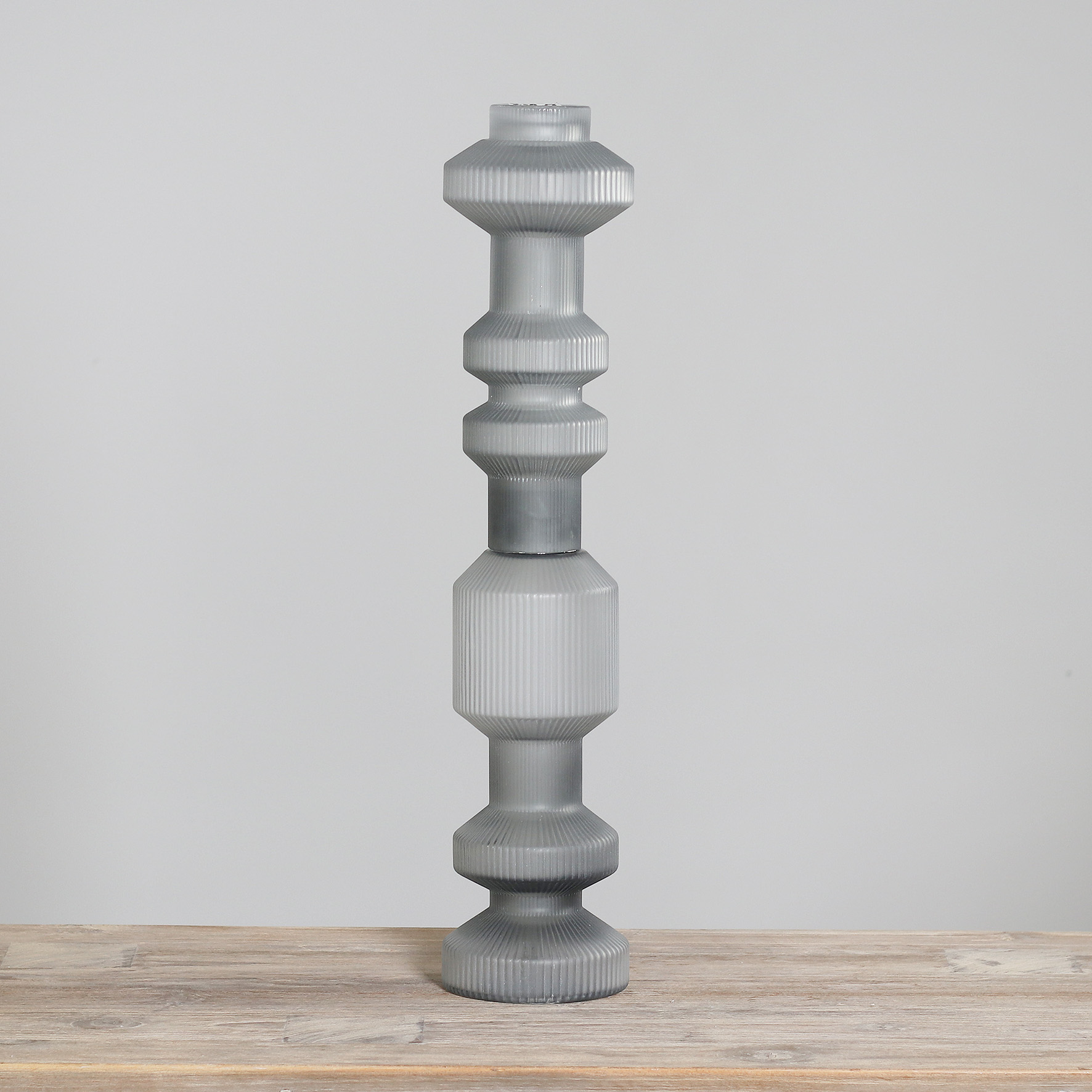 Deko Kerzenhalter aus Glas für Stabkerze - grau, 60 cm