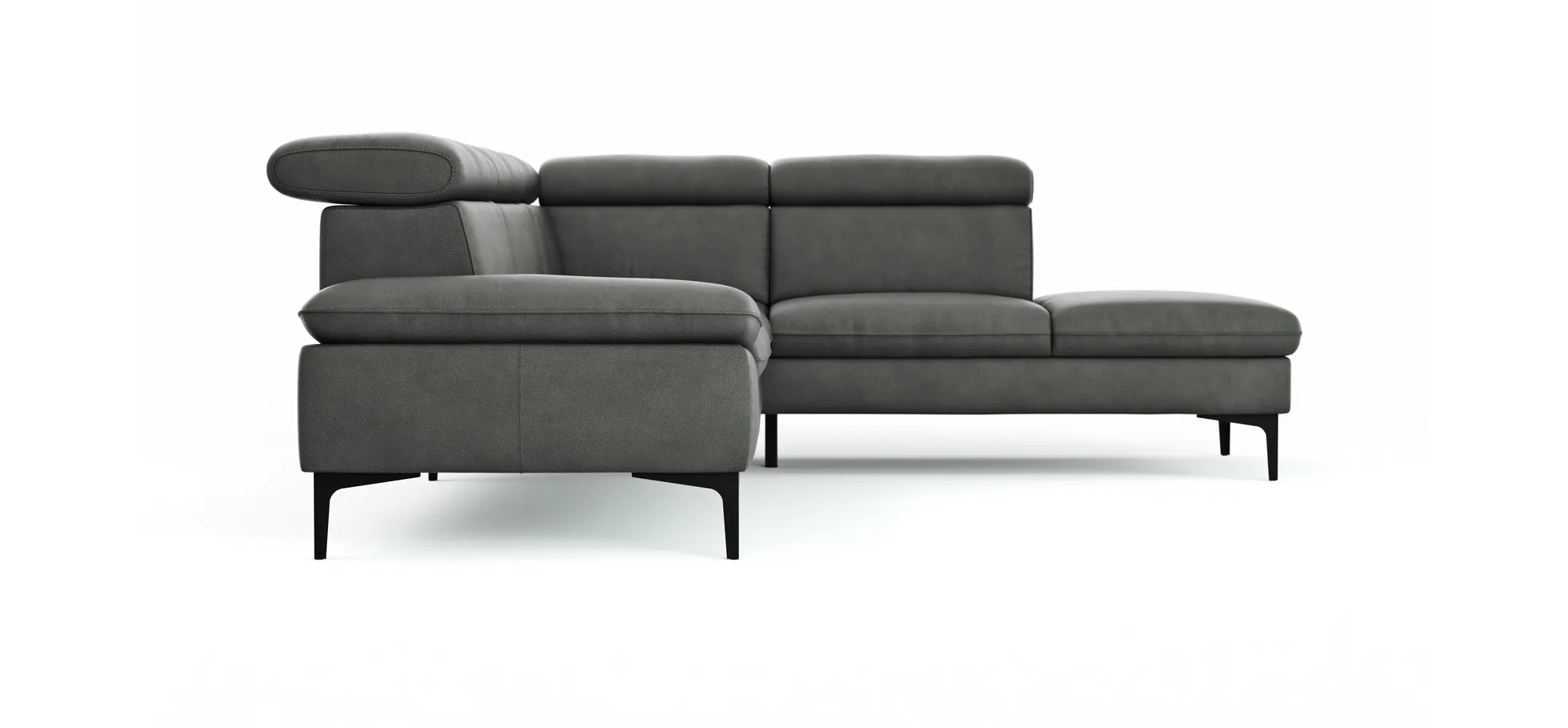 Ecksofa Felipa - 2,5-Sitzer mit Ecke rechts inkl. Kopfteil verstellbar, Leder, Grau