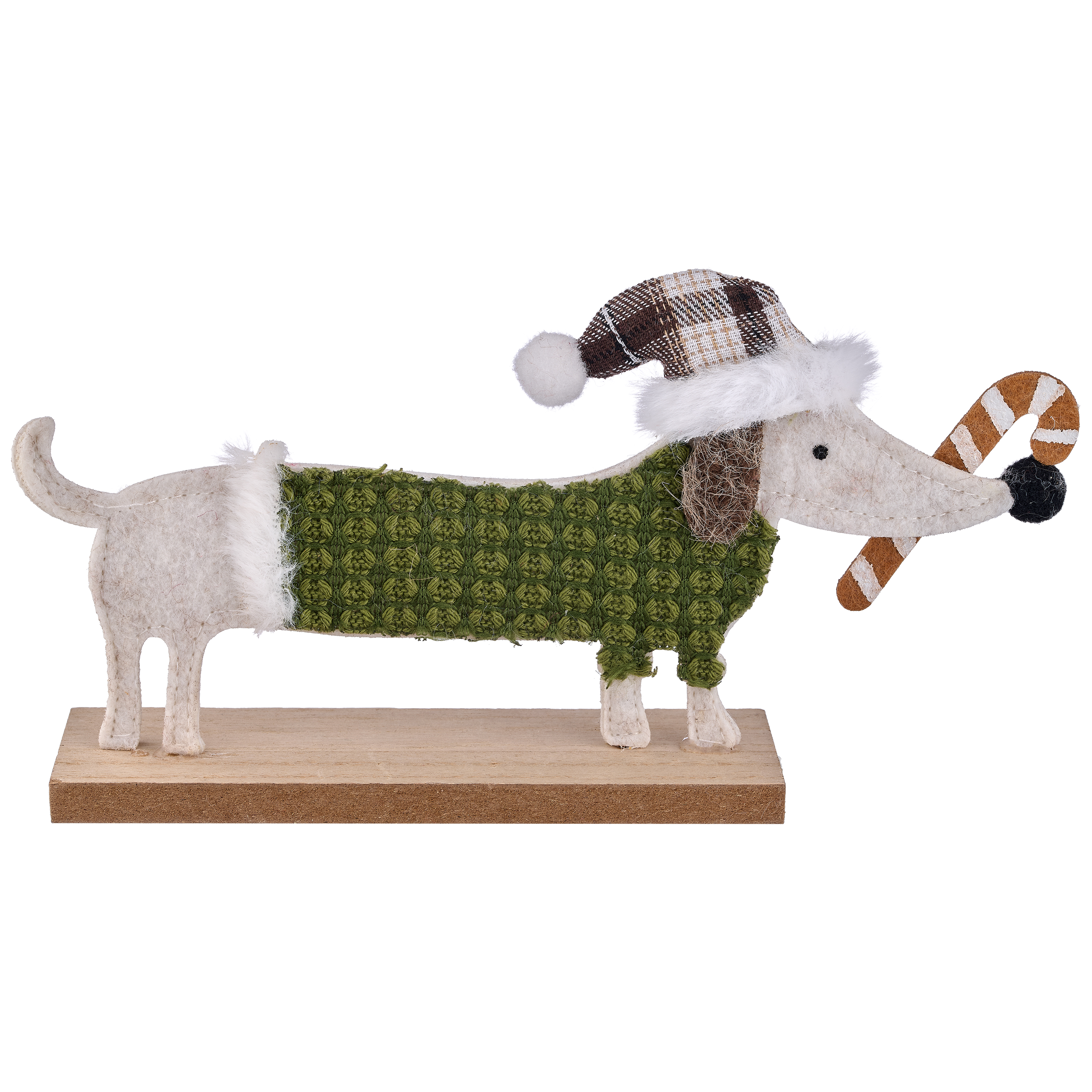 Filz/Stoff Hund auf Holzfuß - grün, ca. 22x5x11cm
