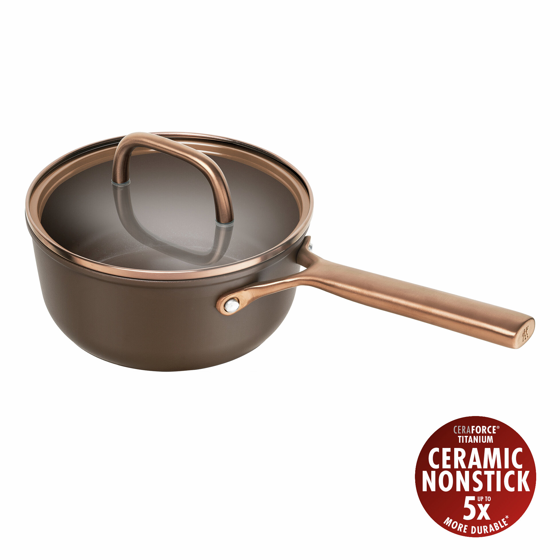 Stieltopf mit Glasdeckel 18 cm, Aluminium, Braun - Milano