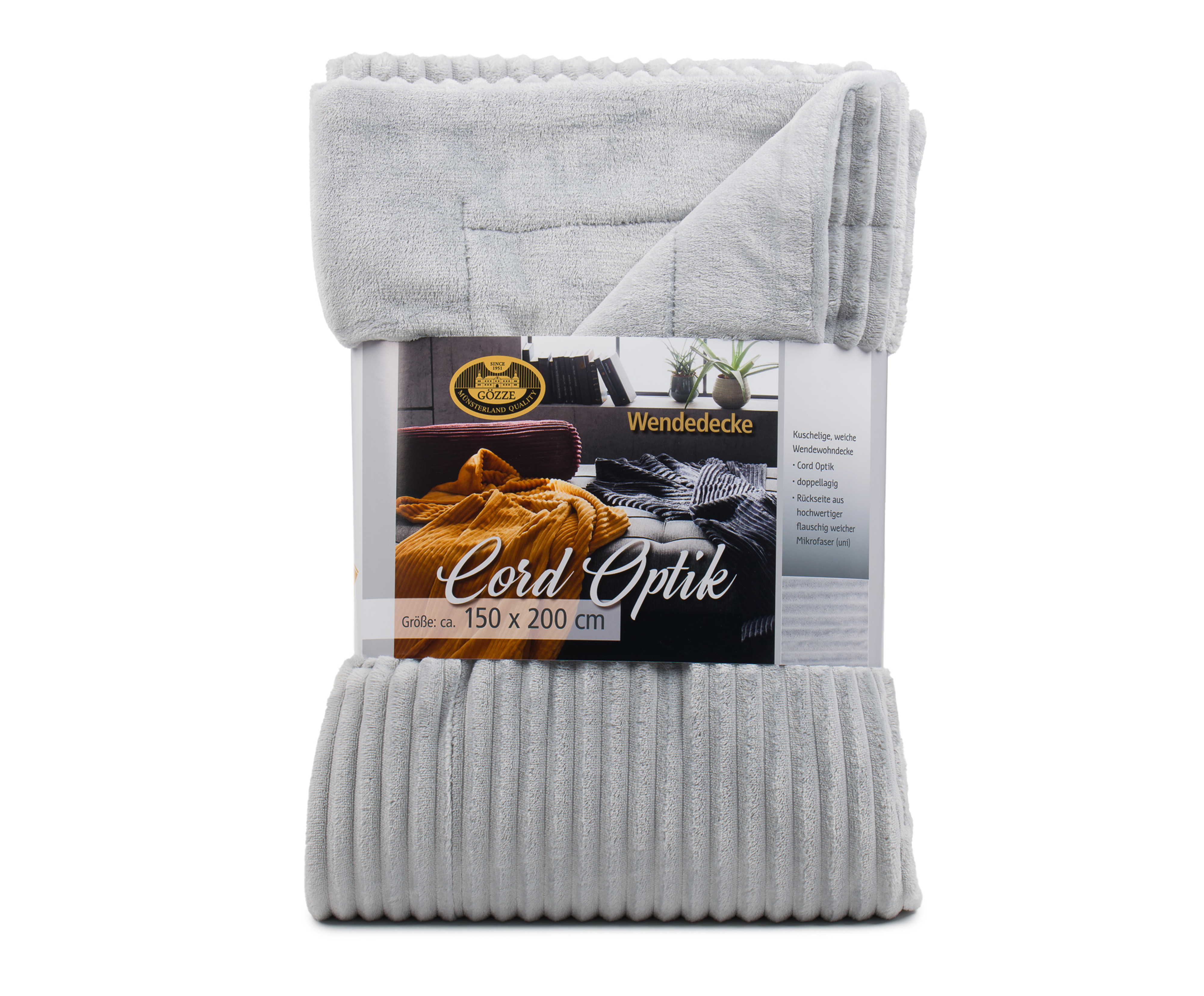 Wohndecke Cord Optik, silber - 150x200 cm, Mikrofaser
