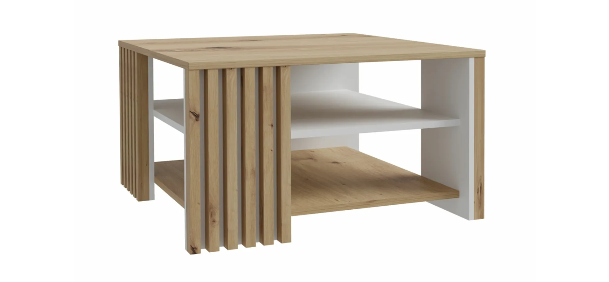 Couchtissch FLORISS- LB ca. 80x80 cm, Eiche Dekor, Weiß