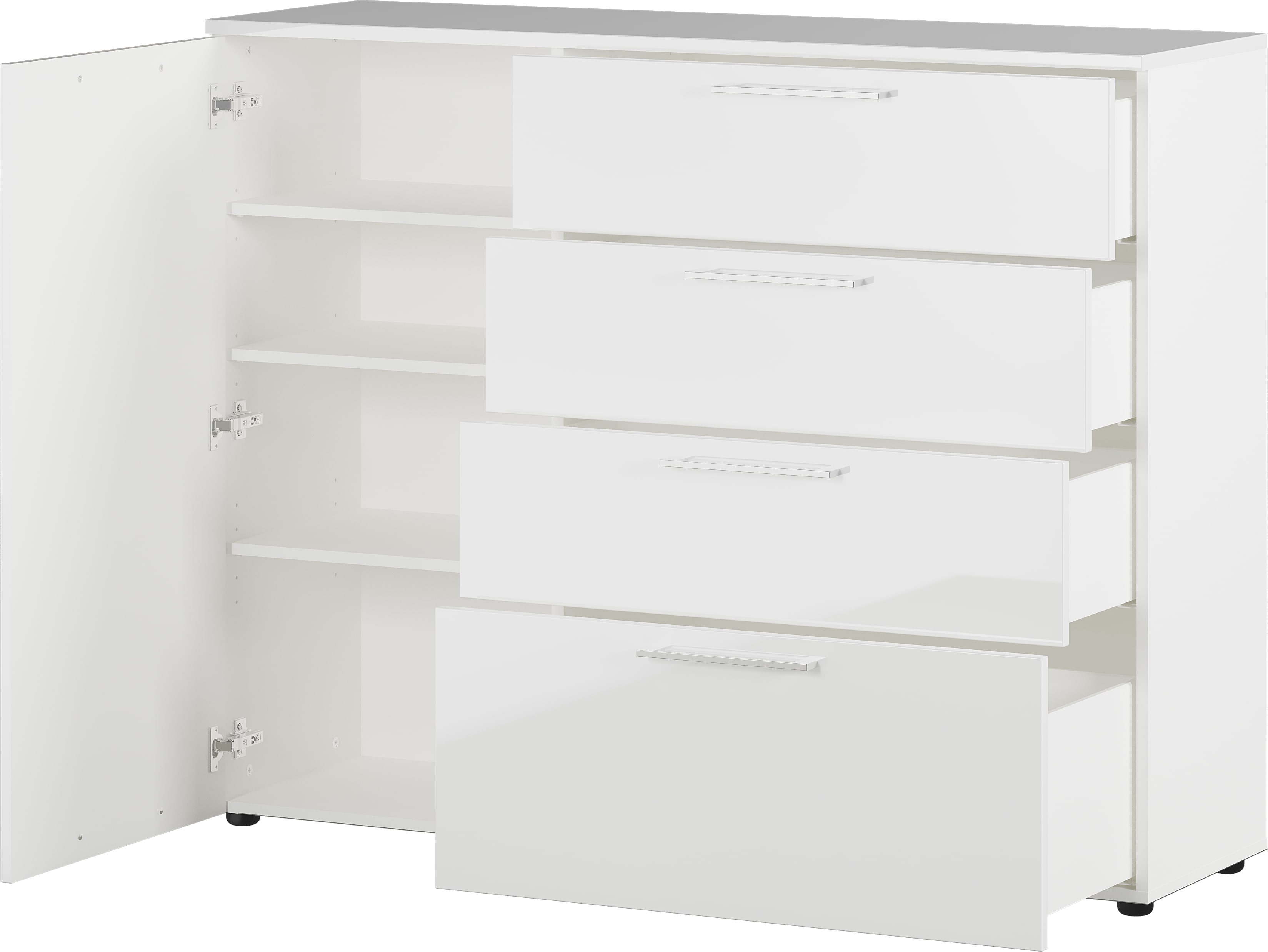 Kommode, weiß Dekor, 1 Tür, 4 Schübe - MyTrend284