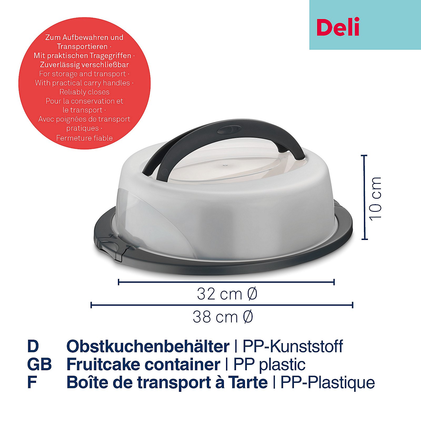 Obstkuchenbehälter Deli 10x32 cm - PP-Kunststoff graphitgrau