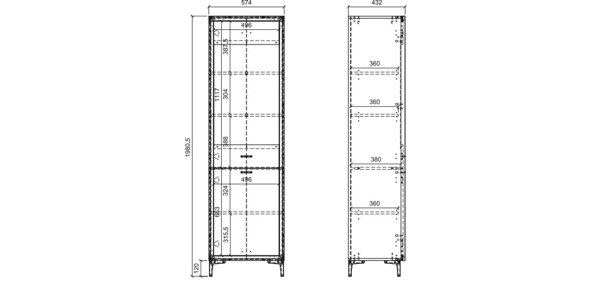 Vitrine- Eiche Dekor, Weiß, Glas