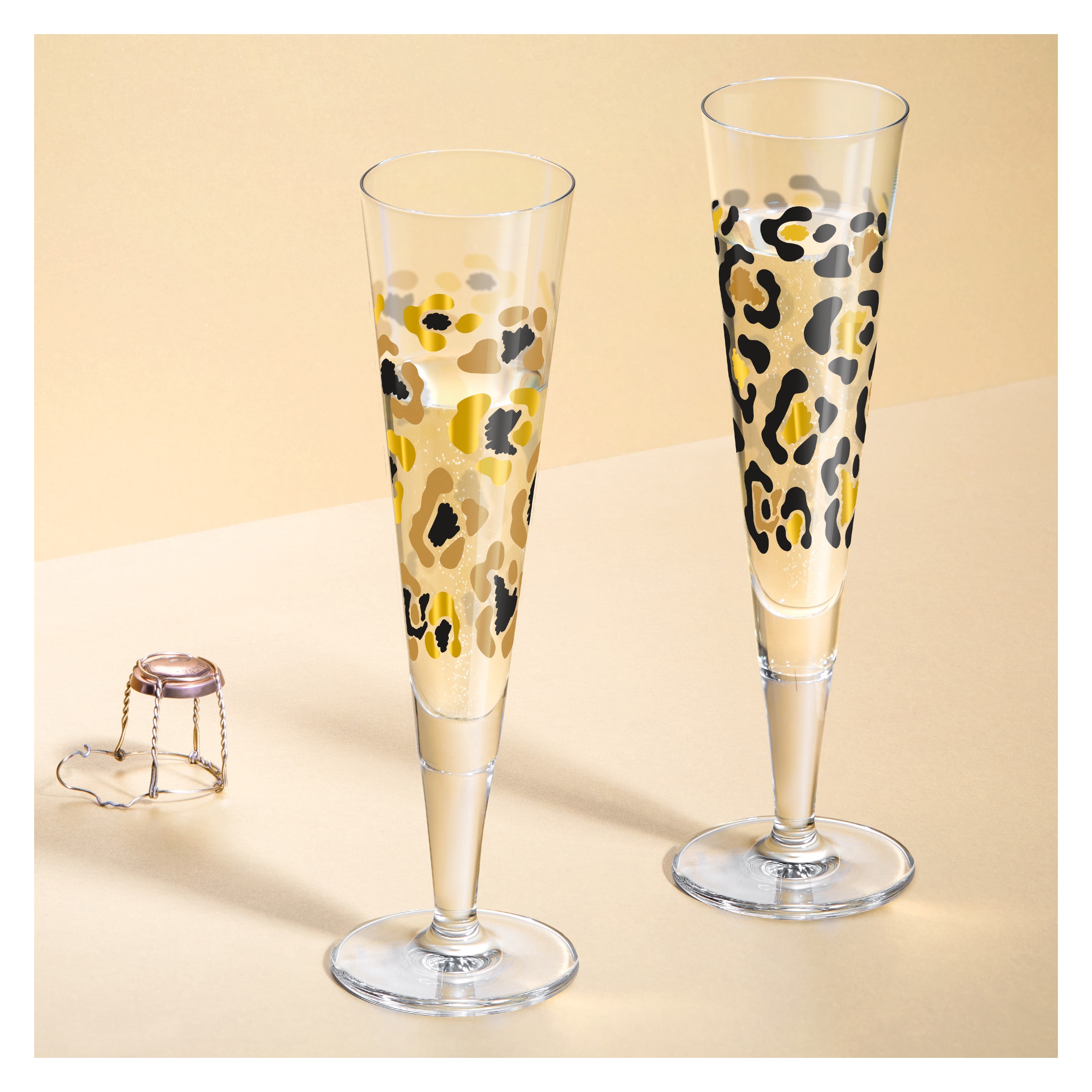 Ritzenhoff Champagnerglas-Set Goldnacht - 2-er Set, Leopardenmuster 