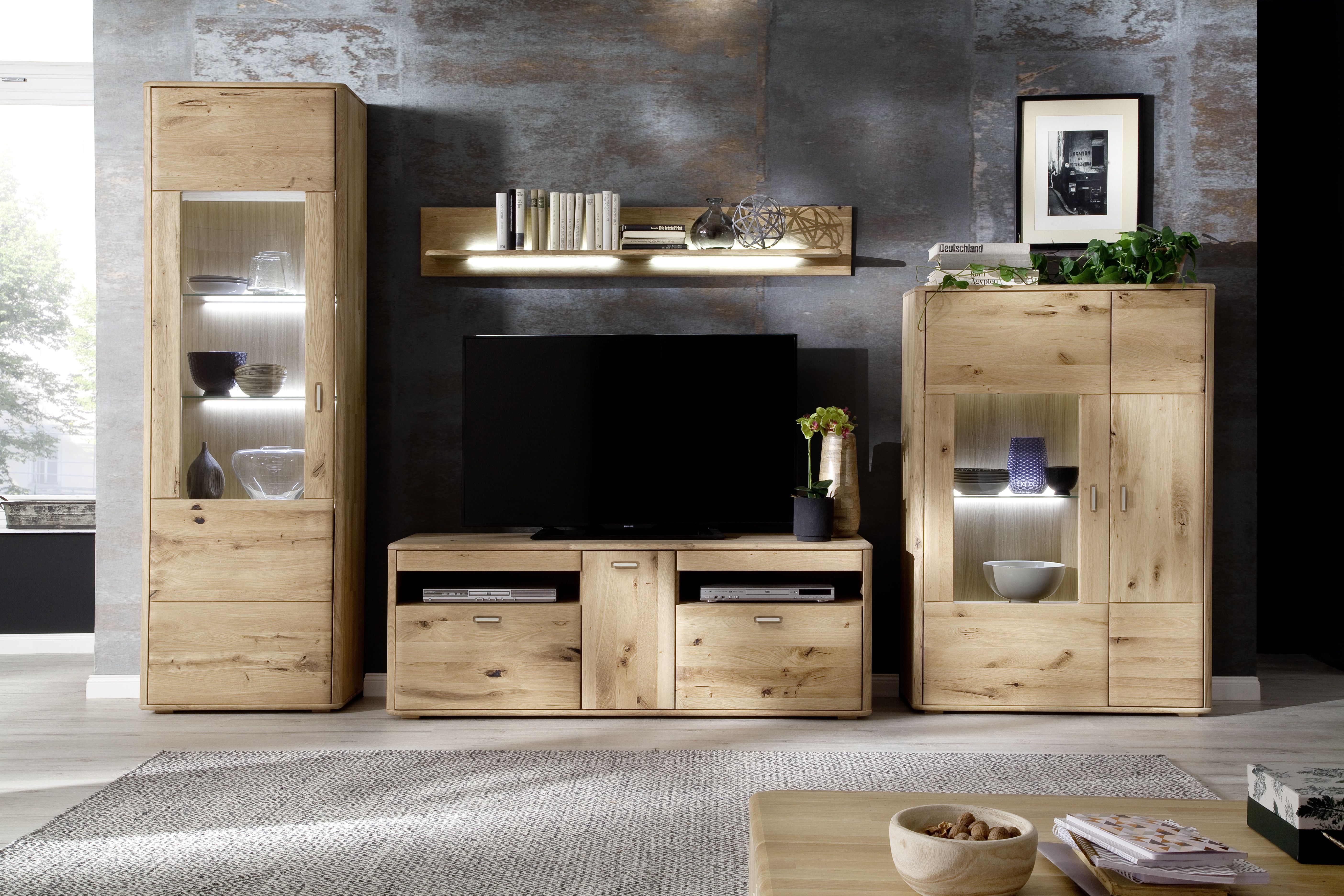 Wohnwandkombination, Eiche Bianco - KS 760218