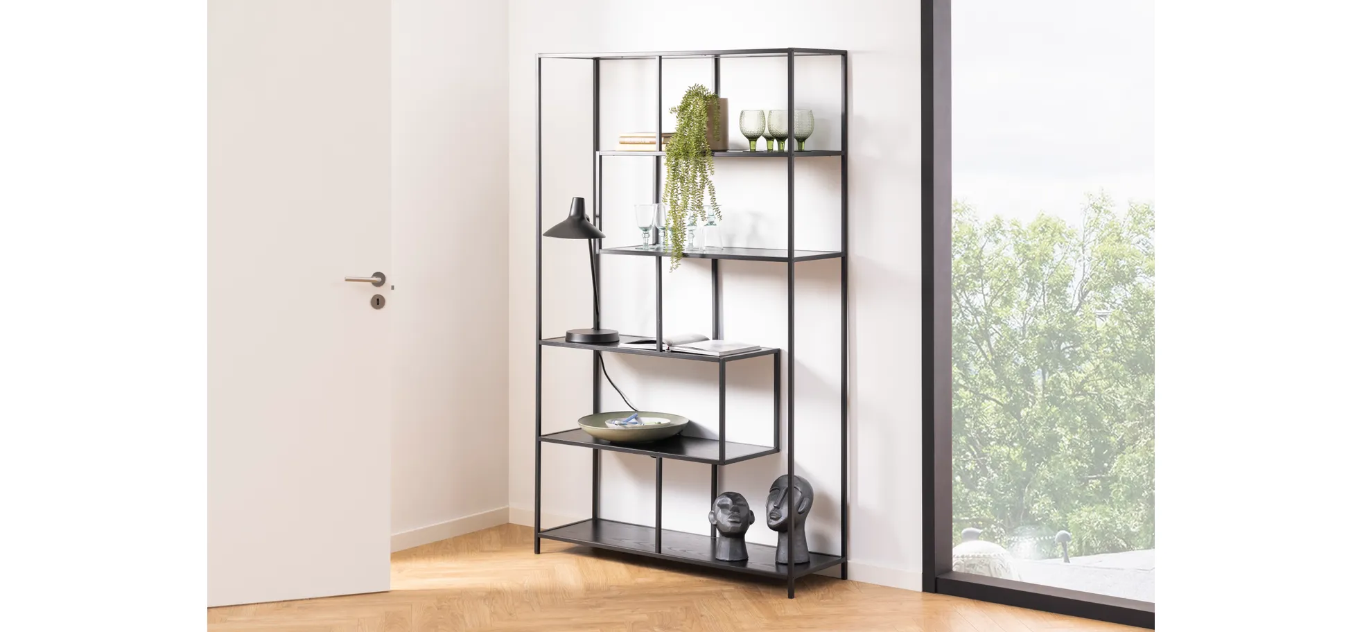 Bücherregal - Esche schwarz, Schwarz 