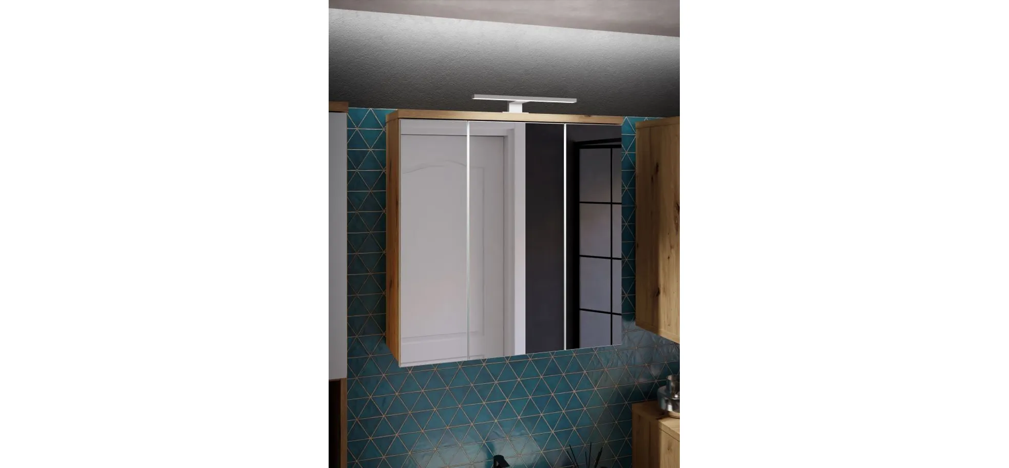Spiegelschrank- B ca. 69 cm, Eiche Dekor, Spiegel