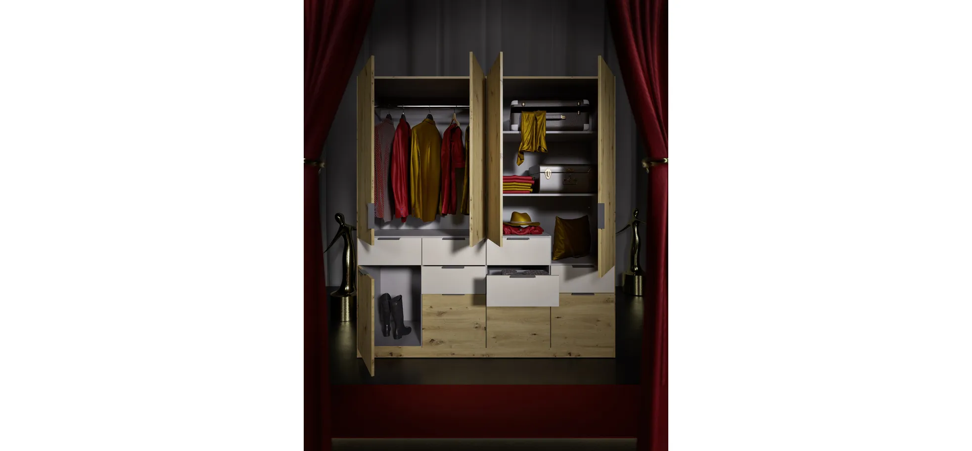 Drehtürenschrank, 5-türig, Dekor Eiche - Raas