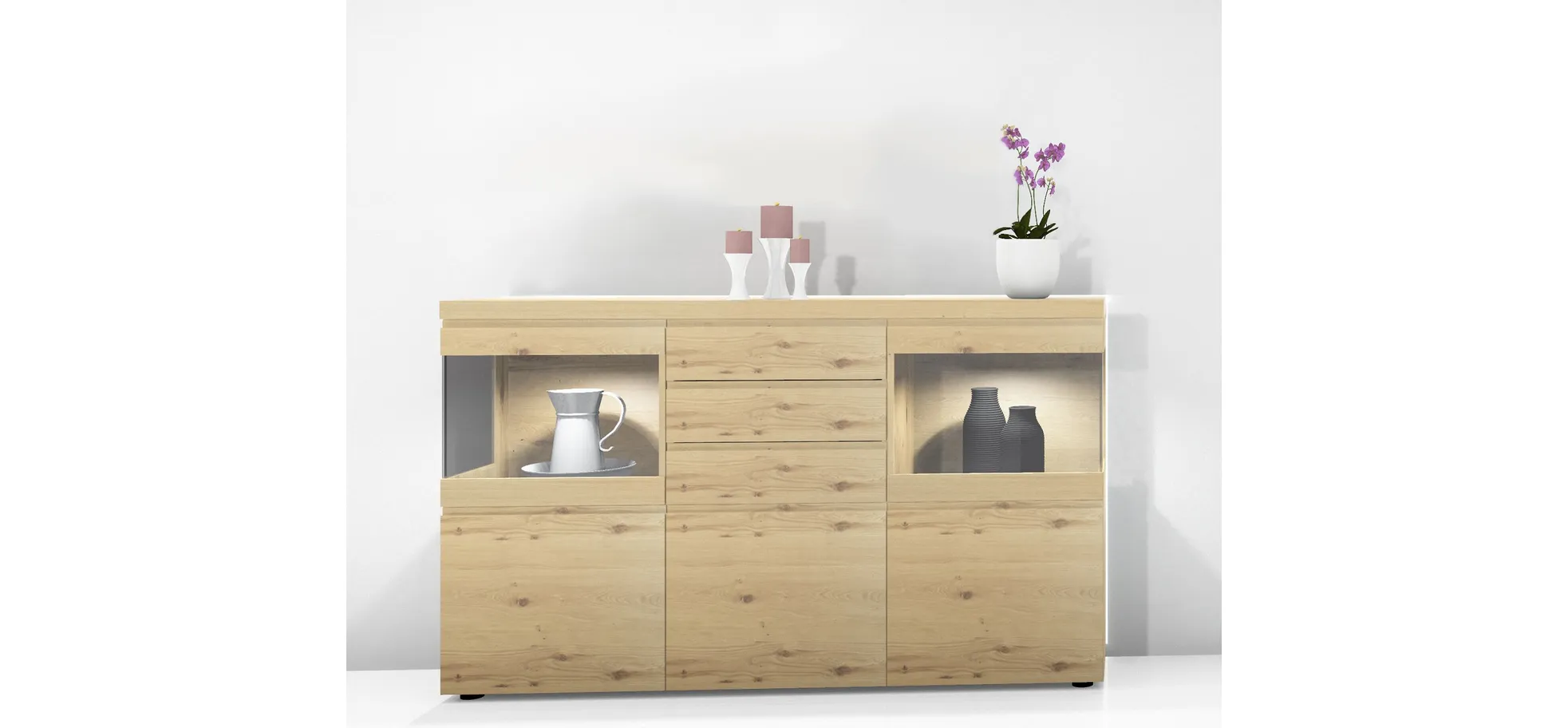 Sideboard - mit Beleuchtung, Wildeiche teilmassiv