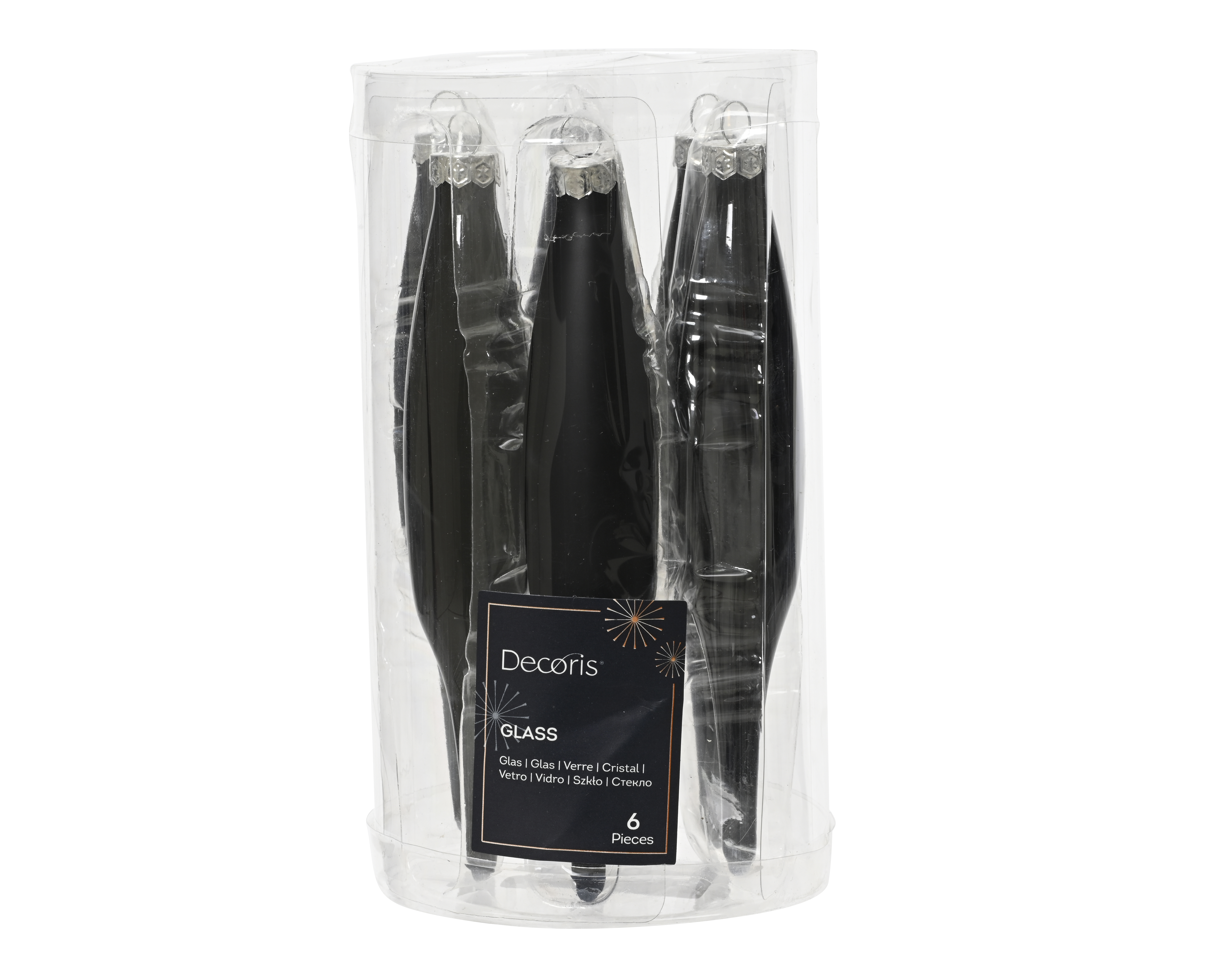 Hänger Eiszapfen 6-er - schwarz, Glas, Ø3-H15cm