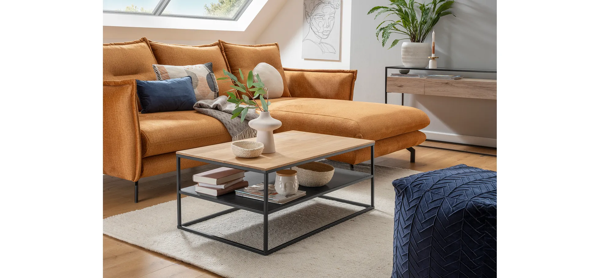 Couchtisch, mit Ablage, Platte Eiche - Couchtische