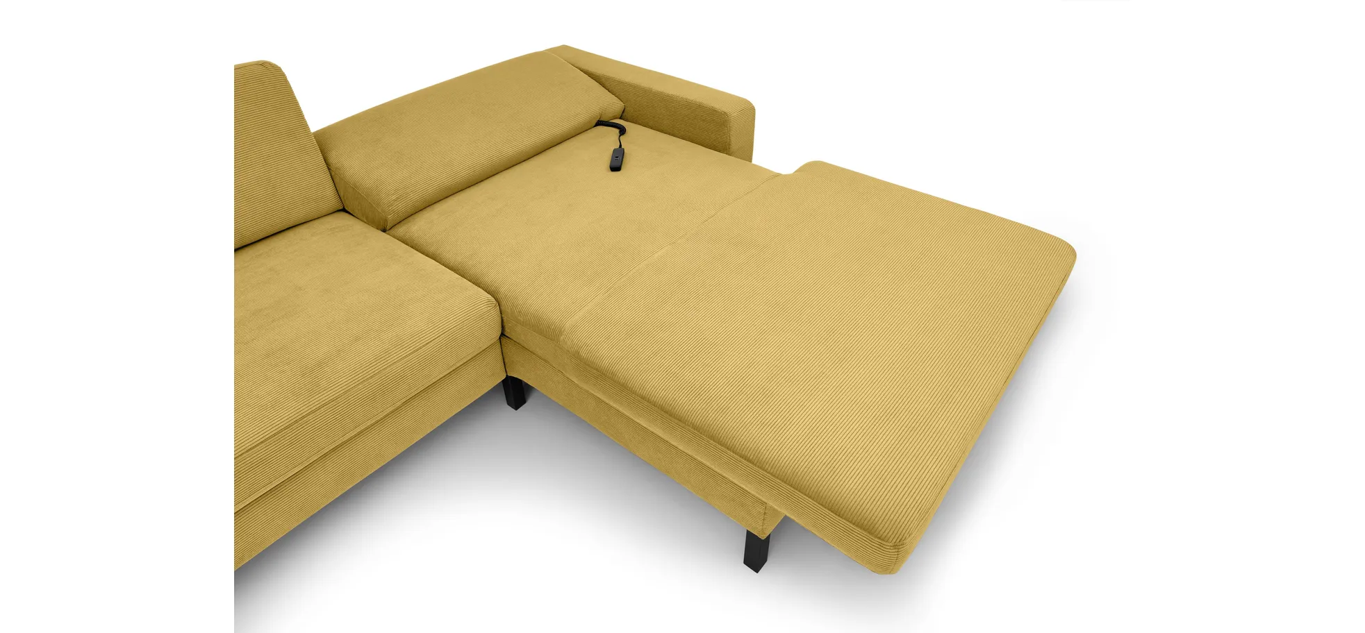  Ecksofa CALM MOVE 2.0 - 2,5-Sitzer mit Longchair rechts, Schlaffunktion, Feincord, Gold