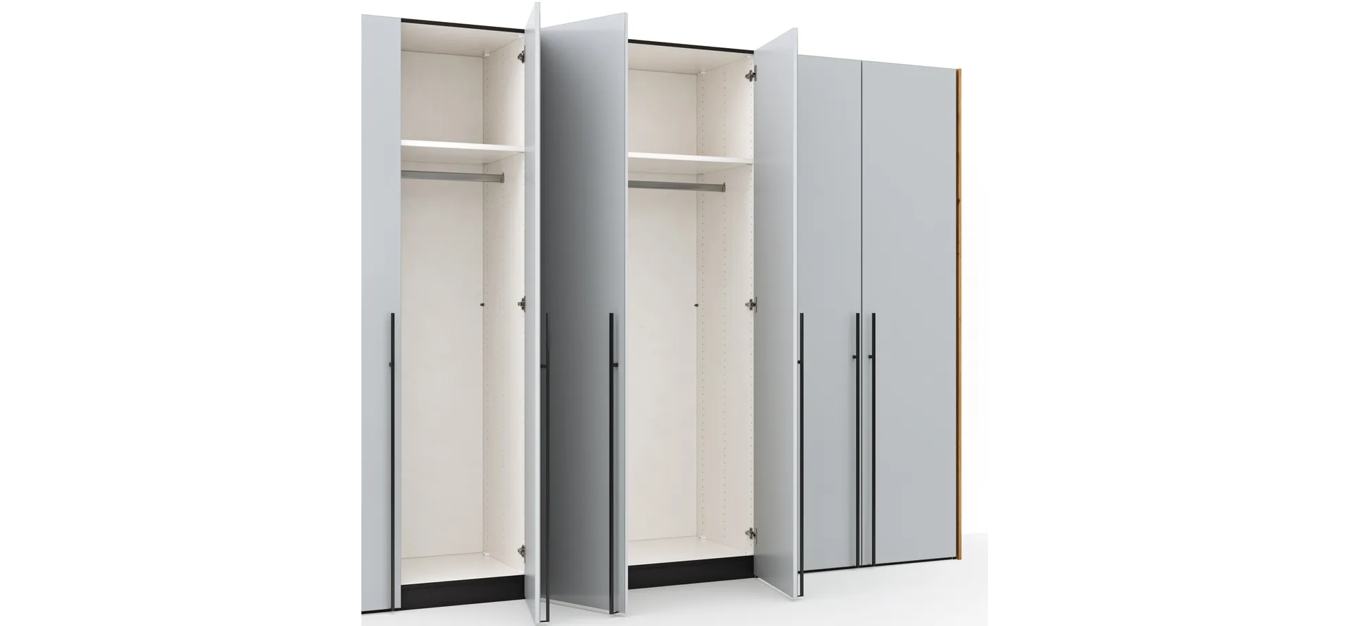 Drehtürenschrank Colorado - B. ca. 307 cm, Glas, Hellgrau matt