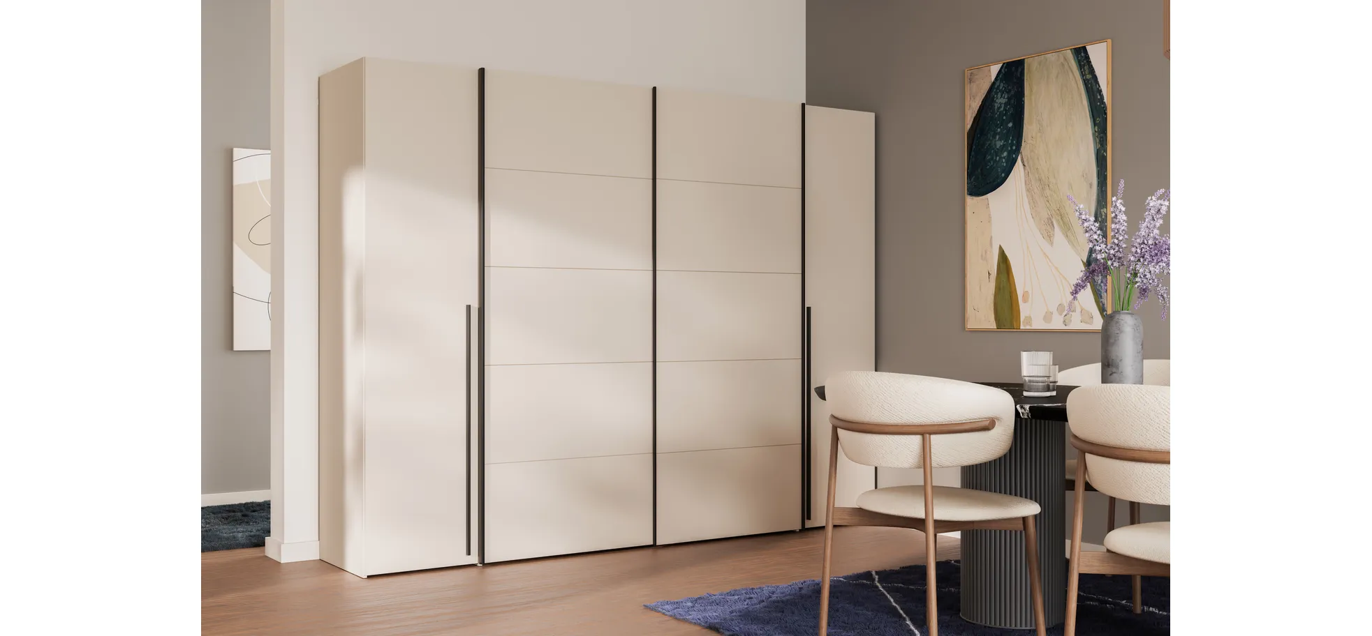 Schwebe-/Drehtürenschrank, Dekor sand - Fahda