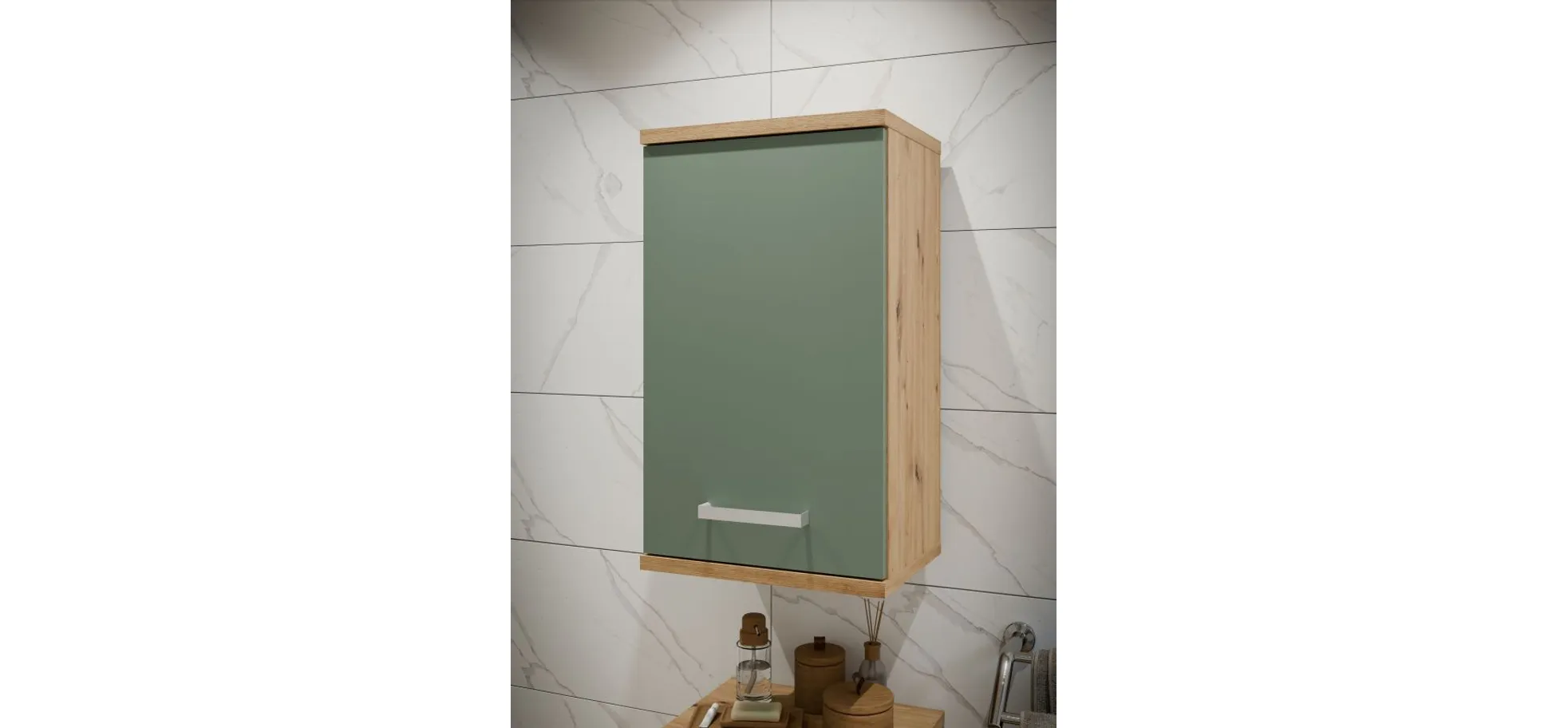 Hängeschrank- B ca. 40 cm, Eiche Dekor, Graugrün