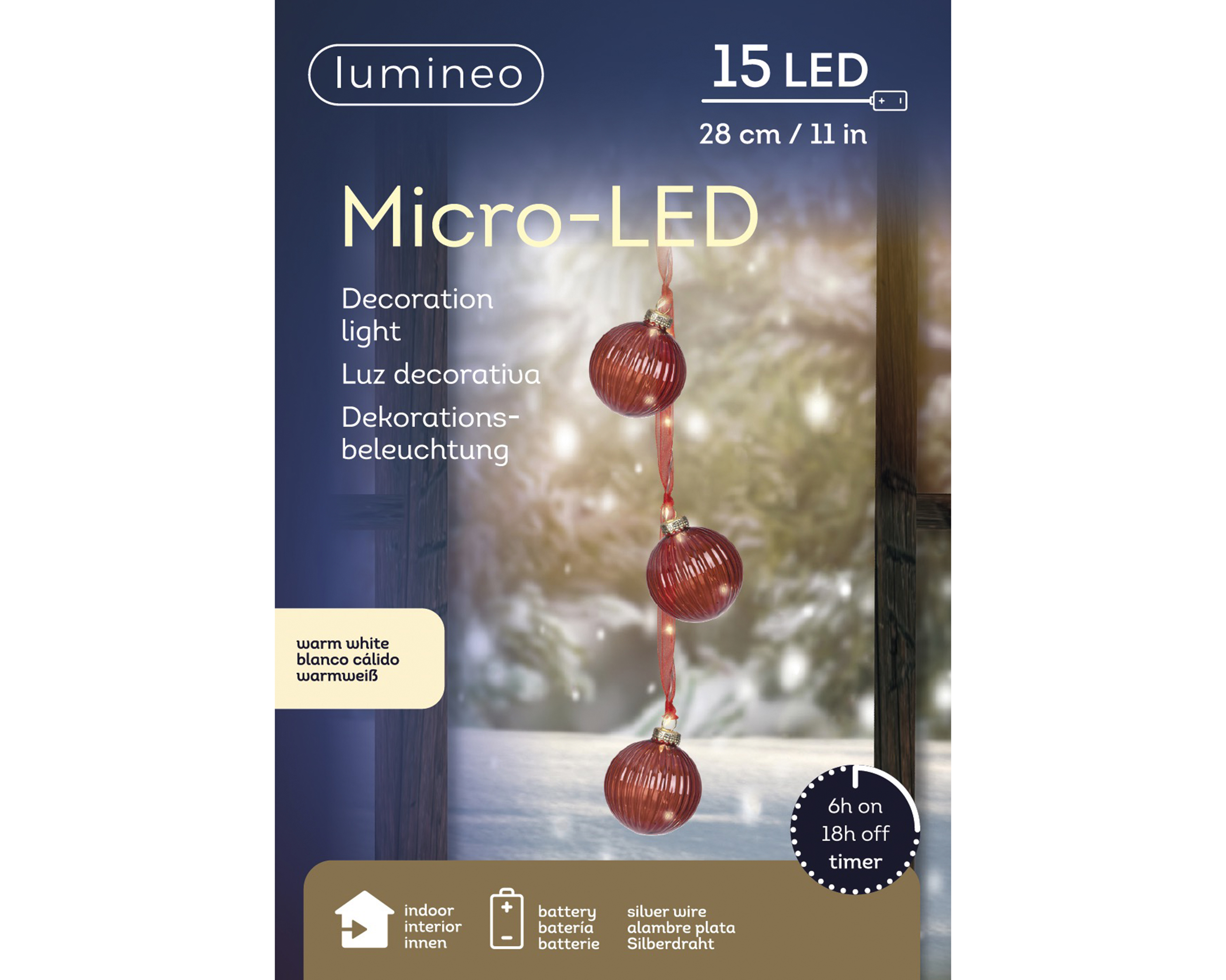 Micro LED Bündel Kugeln - rot/warm weiss, Glas, L5.70-W5.70-H28cm-15L