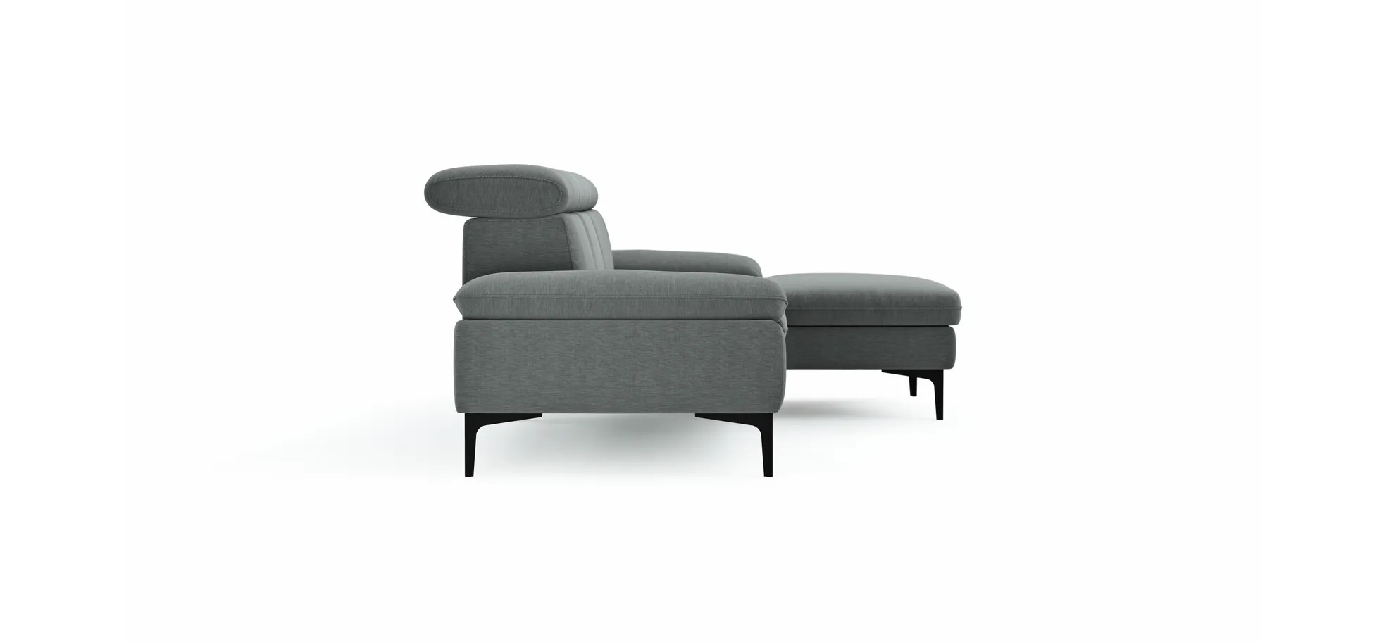 Ecksofa Felipa - 2,5-Sitzer mit Longchair rechts inkl. Kopfteil verstellbar, Stoff, Grau