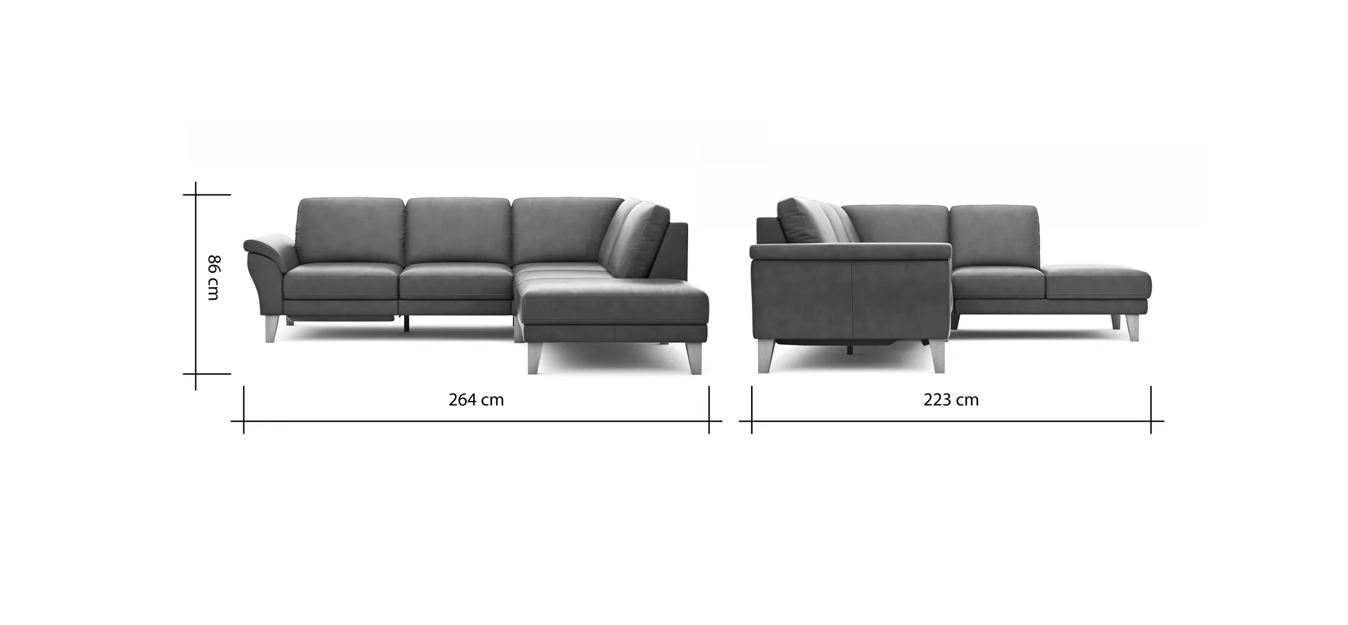 Ecksofa Rockport A - 2,5-Sitzer mit Ecke rechts inkl. Relaxfunktion (motorisch), Stoff, Grau