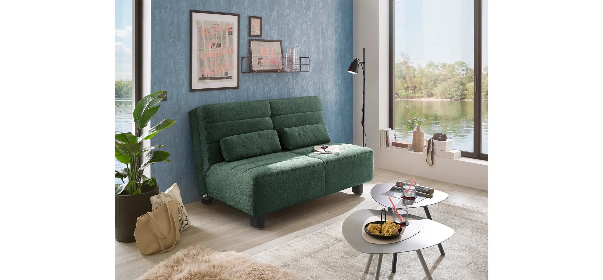  Faltsofa Easy - 2-Sitzer ohne Armlehne, ca. 140 cm inkl. Schlaffunktion, Stoff, Dunkelgrün