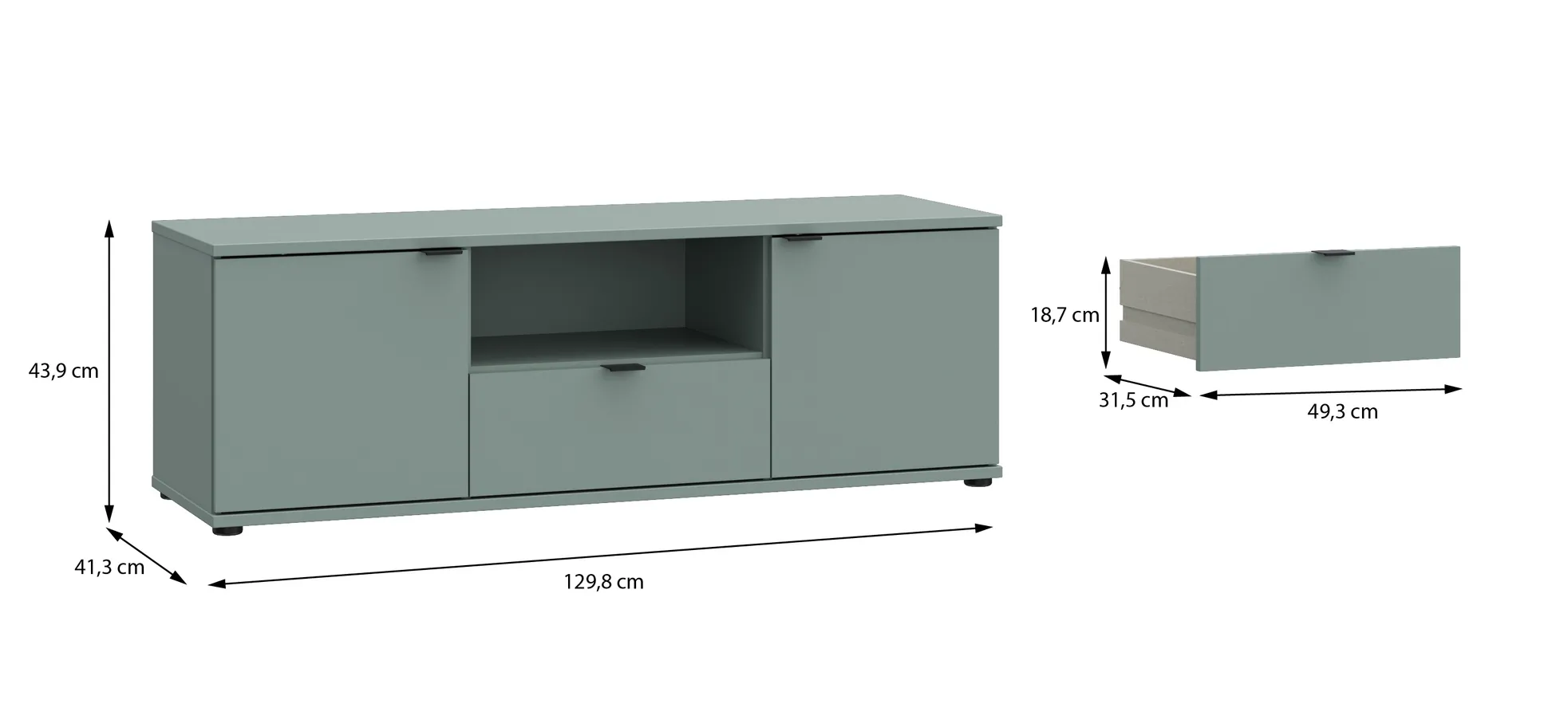 TV-Unterschrank, Salbei, 2 Türen, 1 Schub - Finella