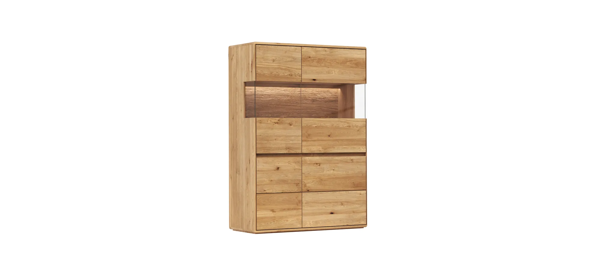 Highboard Hillsboro - inkl. Beleuchtung, Wildeiche natur, geölt