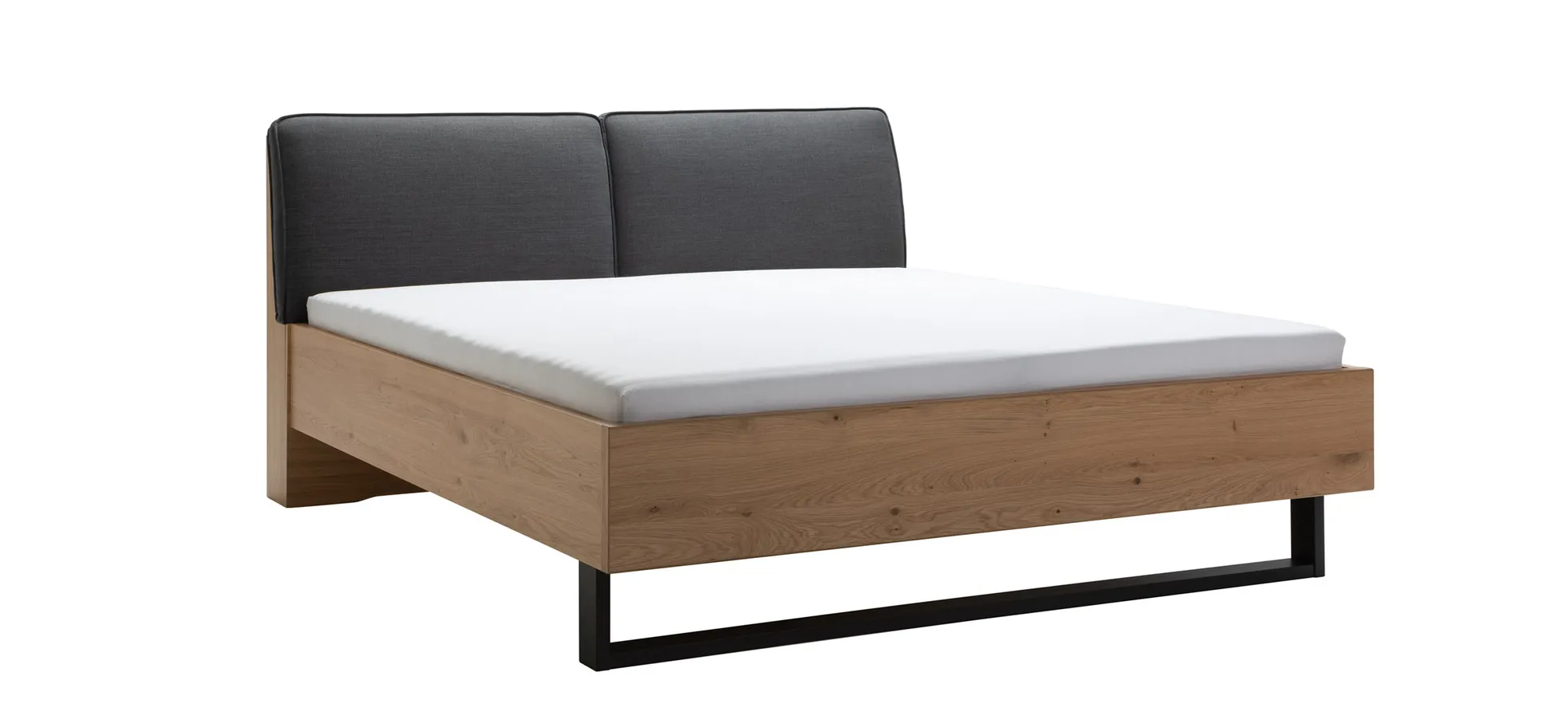 Bett Viana - Liegefläche ca. 180x200 cm, Balkeneiche furniert, Stoff, Anthrazit