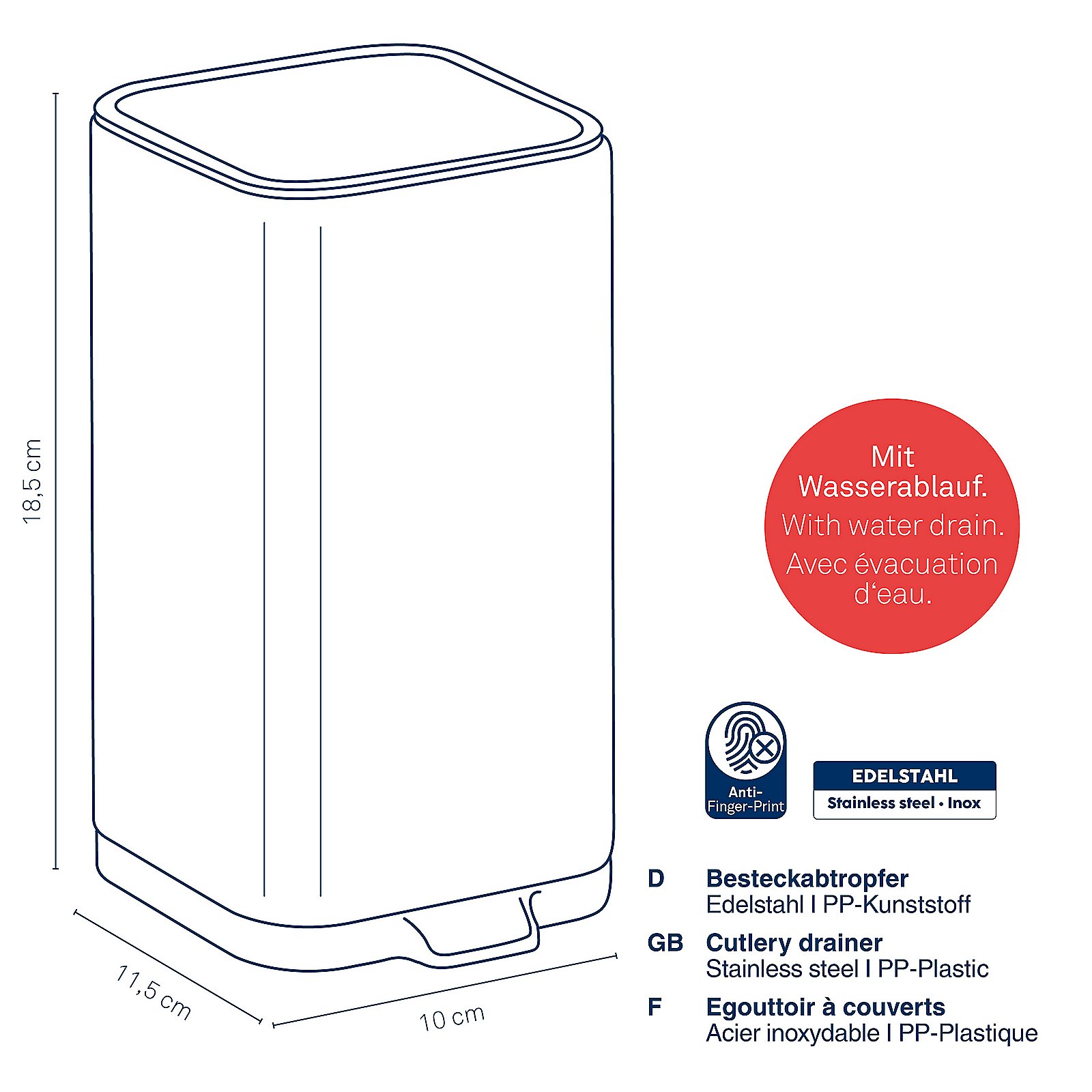 Besteckabtropfer Plata 11,5x18,5x10 cm - Edelstahl silber matt