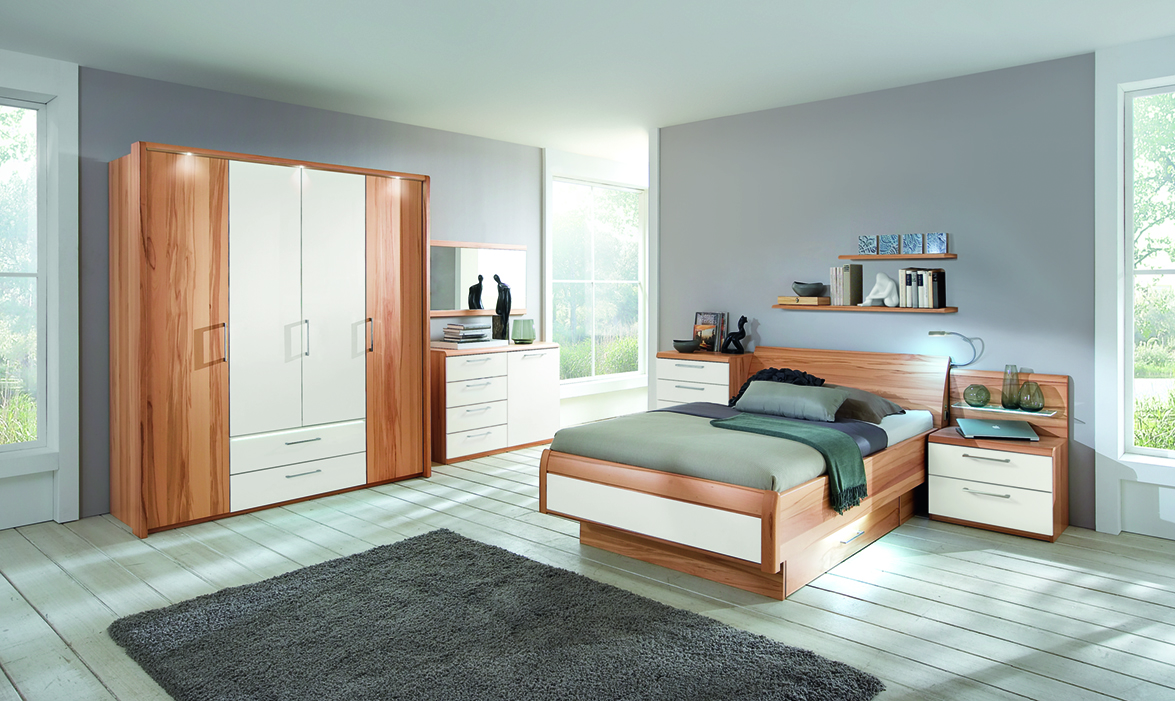 Schlafzimmerkombi, Kernbuche/Lack weiß - LS Camerina