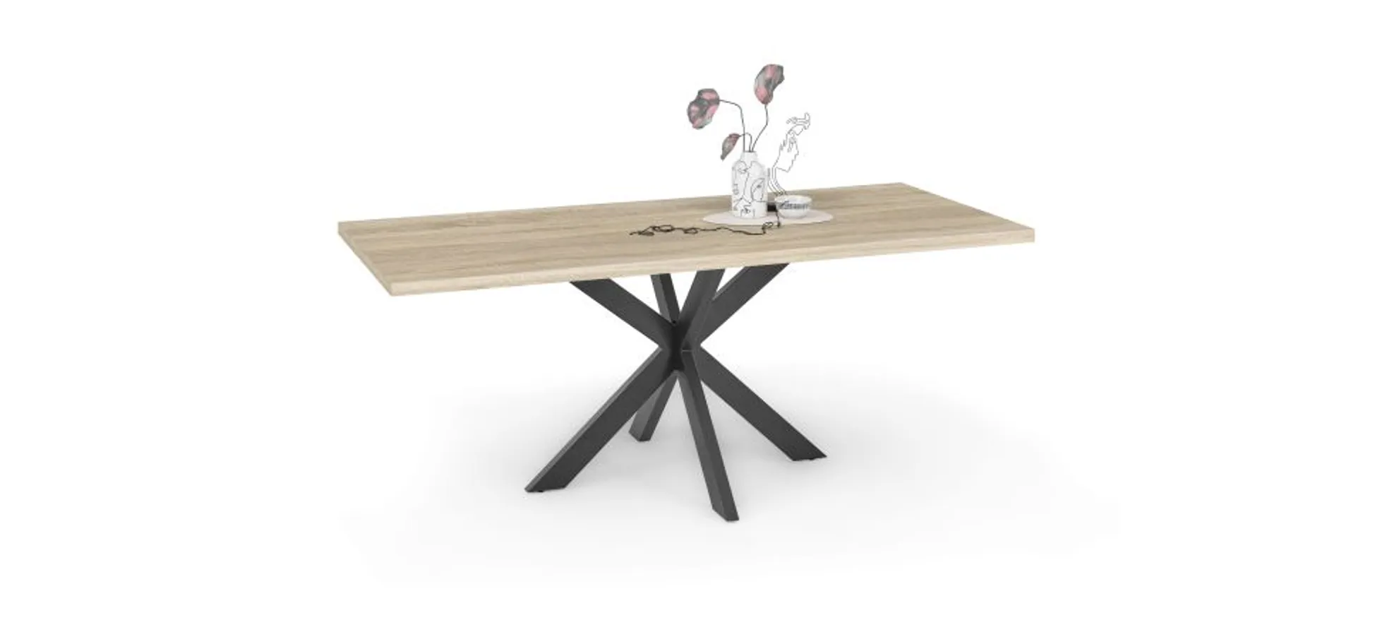 Esstisch - LB ca. 180x90 cm, Eiche sägerau, Schwarz