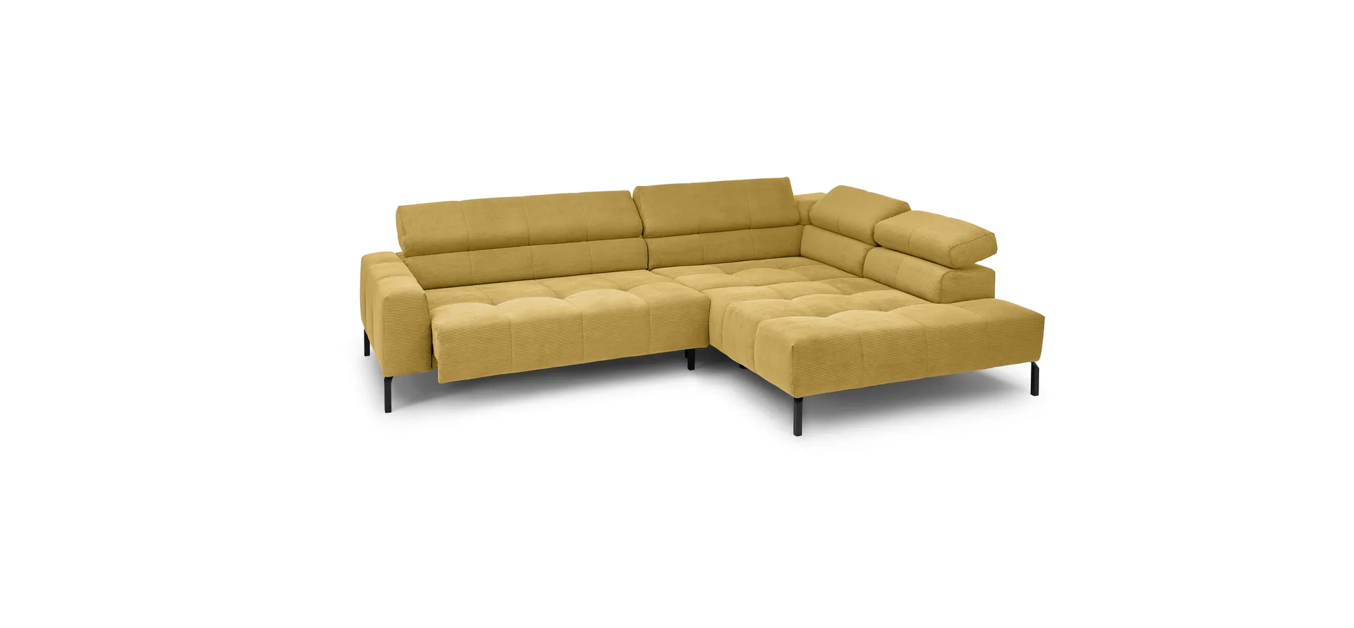  Ecksofa COLLEEN - 2-Sitzer mit Ecke rechts, Sitzvorzug motorisch, Feincord, Gold