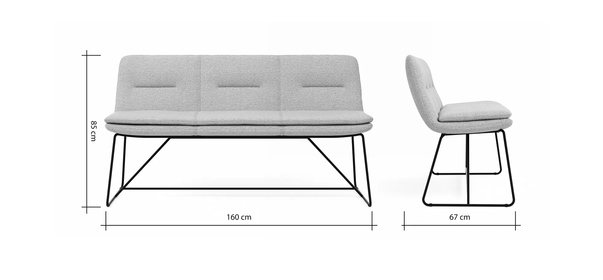 Polsterbank Macano - B ca. 160 cm, Stoff, Hellgrau